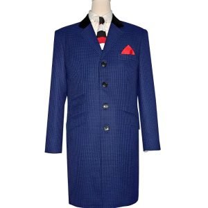 60s Mod Winter Blue Houndstooth Overcoat