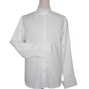 White Cotton Twill Spread Collar Shirt