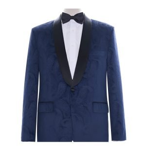 Navy Blue Paisley Tuxedo Jacket