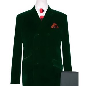 Green Velvet Mod Jacket – 60s Vintage Style Double-Breasted Blazer for Men