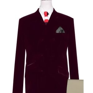 Maroon Velvet Double-Breasted Jacket