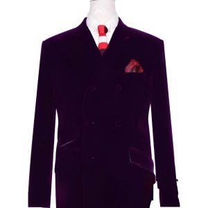 Purple Velvet Double-Breasted Jacket