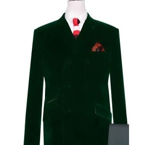Dark Green Velvet Double-Breasted Jacket