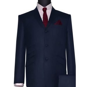 Navy Blue Linen Mod Suit