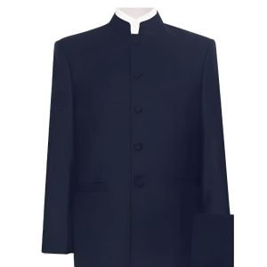 Dark Navy Blue Nehru Collar Mod Suit
