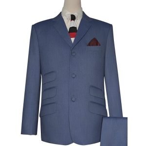 Blue Grey Herringbone Tweed Mod Suit