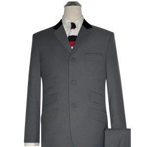 Medium Grey & Black Velvet Mod Suit