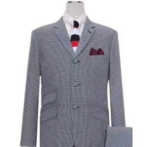 60s Style Black & White Small Houndstooth Mod Suit