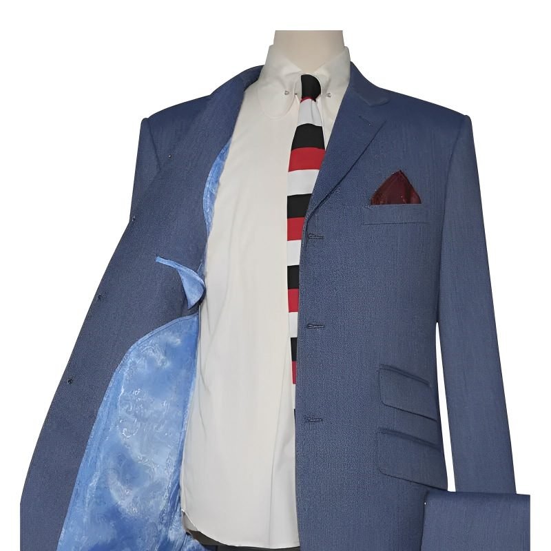 Blue Grey Herringbone Tweed Mod Suit