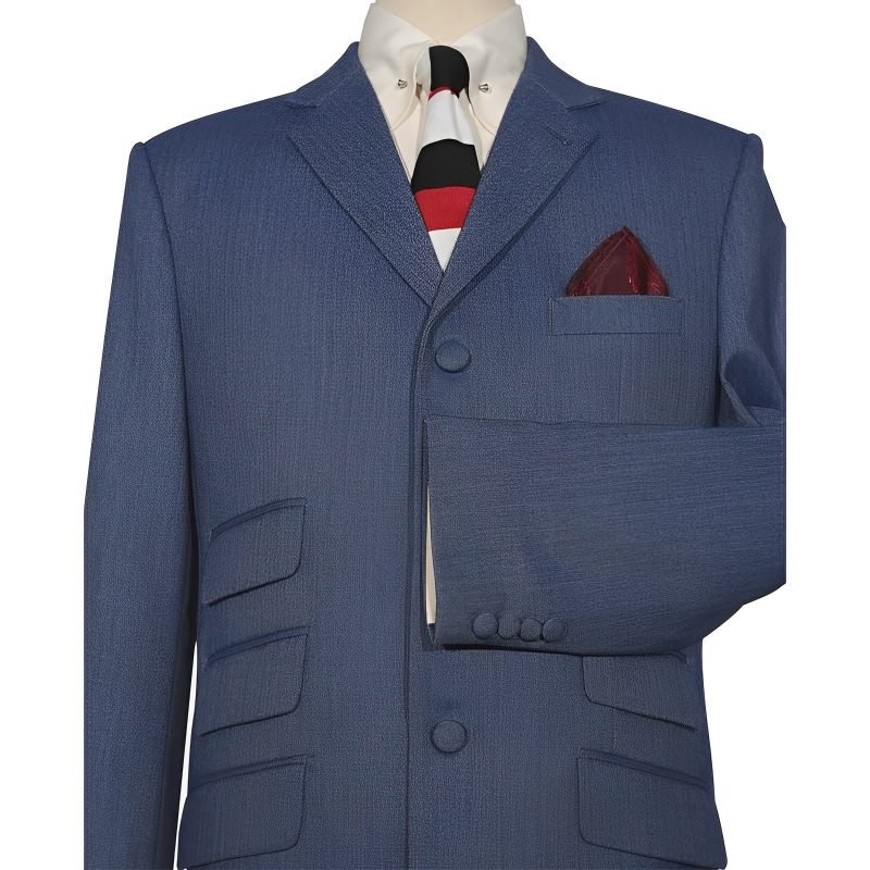 Blue Grey Herringbone Tweed Mod Suit