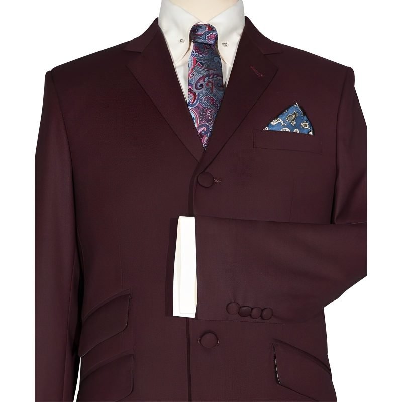 Burgundy Birdseye Mod Suit – Slim Fit Wine Red Suit with Textured Weave - Image 3