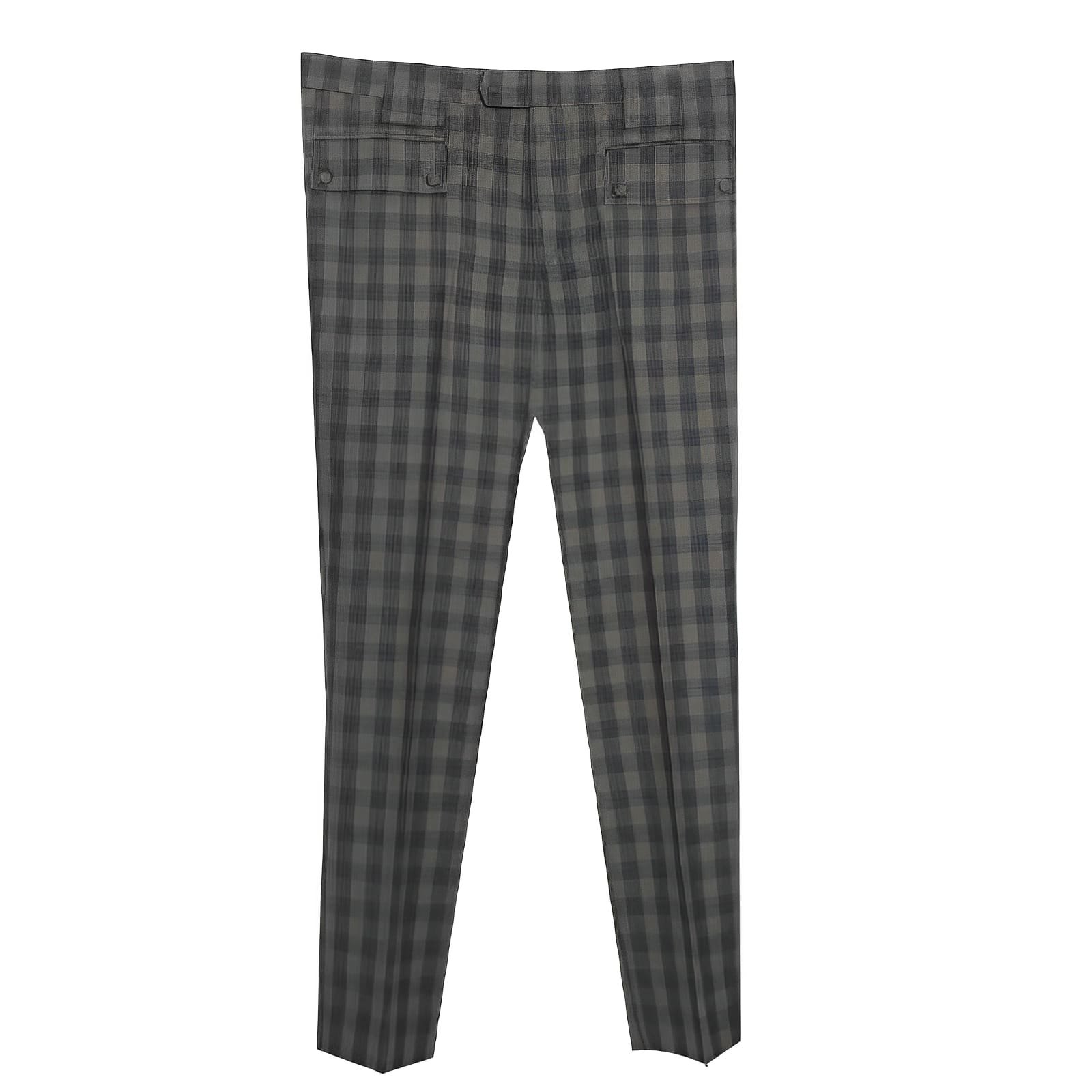 Beige & Black Windowpane Check Mod Trousers