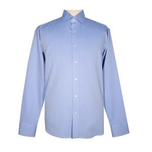 Blue Herringbone Spread Collar Shirt