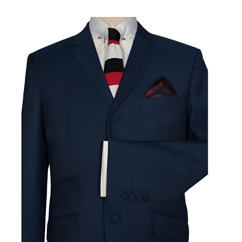 Peacock Blue & Black Two Tone Mod Suit – 3 Button Tonic Tailored Set - Image 3